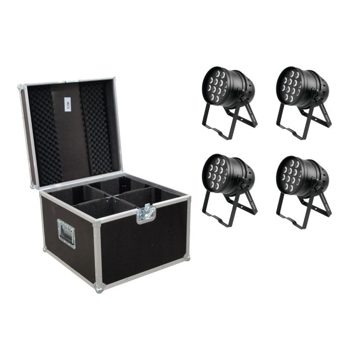 EUROLITE Set 4x LED PAR-64 HCL 12x10W black + Case