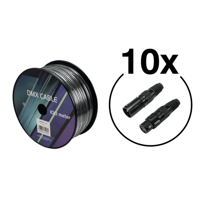 EUROLITE Set DMX cable 2x0.22 100m sw + 20 connectors