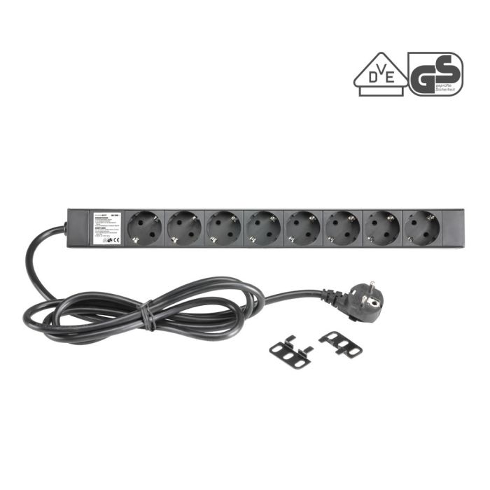 Adam Hall 19" Parts 87471 19" Mains Power Strip 8 Sockets, VDE-certified