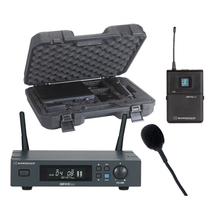 Audiophony PACK-UHF410-Lava-F5 Set met UHF True Diversity ontvanger, bodypack zender, Lavalier microfoon en transportkoffer - 500MHz