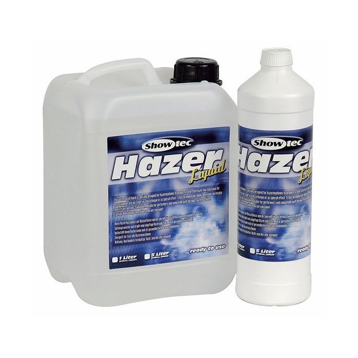 Showtec Hazerfluid op oliebasis 5 ltr oude blauwe verpakking aanbiedingsprijs op=op